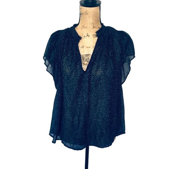 NWT Vince Starry Dot Sheer Flutter Sleeved 100% Silk Gauzy M/M Blouse 345 Retail - Picture 7 of 9
